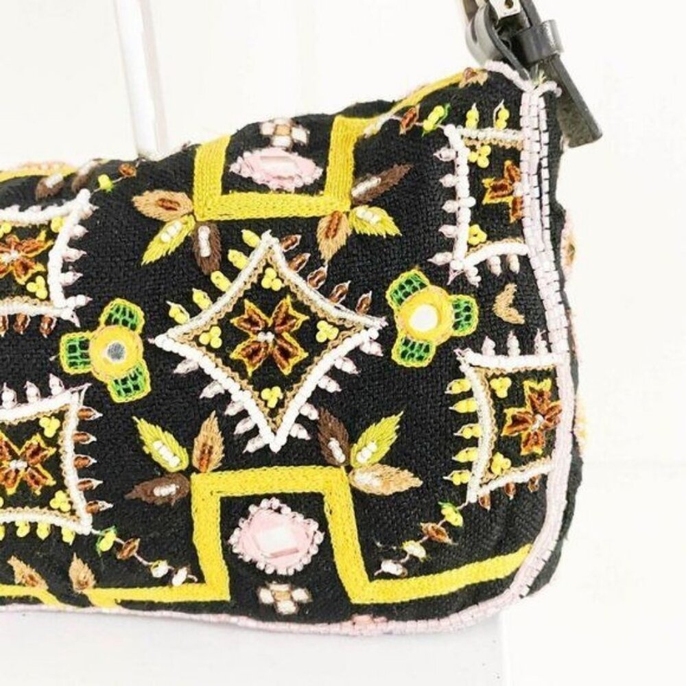 Authentic FENDI Mamma Baguette Beaded Fringe Mirror Shoulder Bag Bucket Hand Bag - Picture 7 of 16